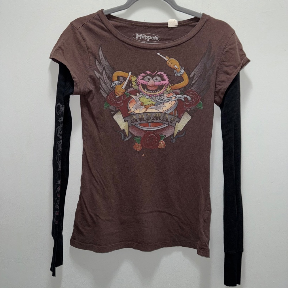 Vintage 2007 The Muppets Animal Shirt Womens L Layered Thermal Y2K Graphic Tee